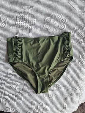 Time and Tru Sage Green High-Rise Bikini Bottoms with Ruffle Trim
